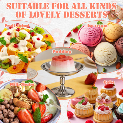 ZUQIAN 4 Pack Ice Cream Cups, Ice Cream Bowl, Stainless Steel Dessert Cups Serving Dessert Cup Round Sauce Bowls for Pudding Dessert Frozen Yogurt Fruit