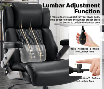Big and Tall 700lbs Office Chair - Adjustable Lumbar Support 3D Flip Arms Heavy Duty Metal Base&Wheels, High Back Large Executive Computer Desk Chair, Thick Padded Ergonomic Design for Back Pain