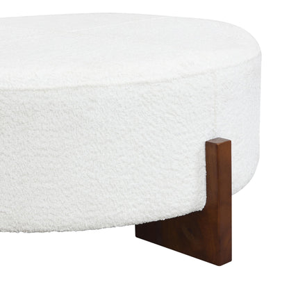 Christopher Knight Home Holmes Modern Boulce Upholstered Ottoman Coffee Table, Wooden Round Cocktail Ottoman, Large Living Room Sofa Footstool/Footrest, White+Walnut