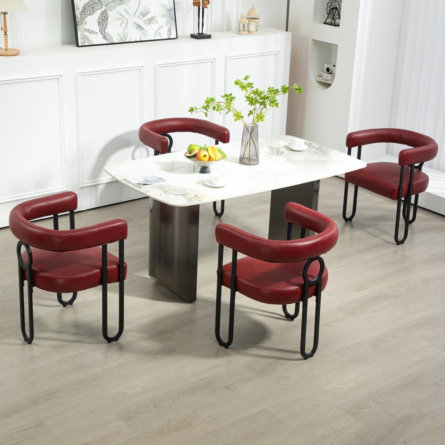 House Hold Contemporary Designed Chenille Fabric Upholstered Accent,Dining Chair,Barrel Side Chairs Kitchen Armchair for Living Room Set of 1 (Wine Red PU)