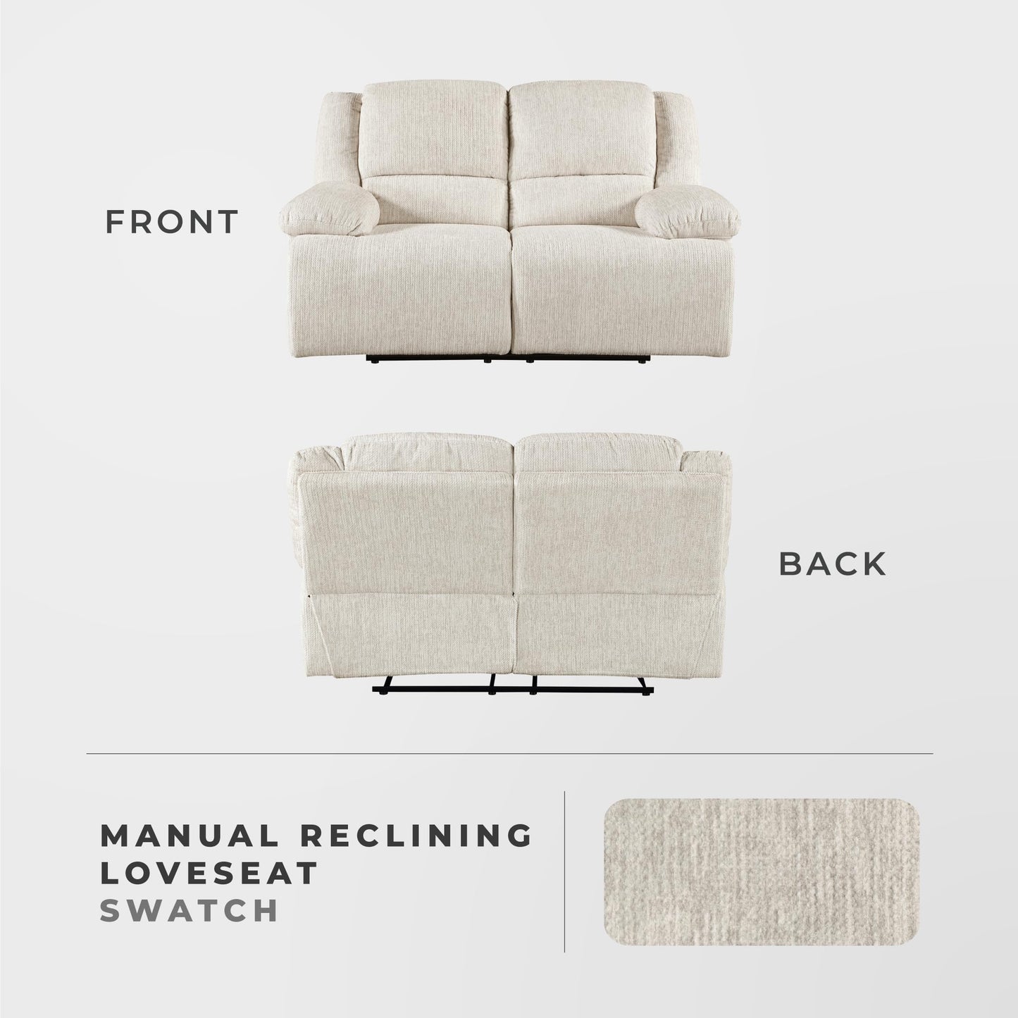 Lexicon Manual Double Reclining Loveseat, Textured Microfiber Wall Hugger Recliner Loveseat, Pillow Top Arms, 2 Seater Couch for Living Room/Theater Seating/Apartment, Easy Assembly, Vanilla Beige