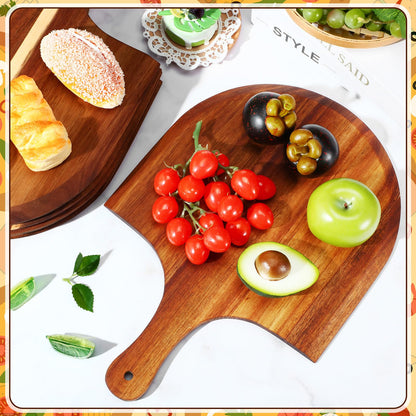 Dandat 6 Pcs Acacia Wood Pizza Peel with Handles 12 Inch Wooden Spatula Paddle Round Pizza Cutting Board Cheese Serving Tray for Meat Bread Charcuterie Deli