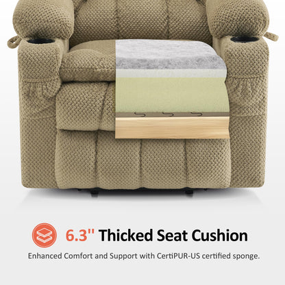 MCombo Dual Motor Power Lift Recliner Chair with Massage and Heat for Elderly People, Infinite Position, USB Ports, Cup Holders, Fabric 7890 (Medium, Beige)