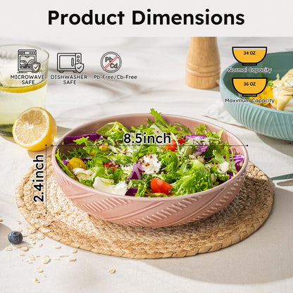 Dafuceramic 8.5Inch Pasta Bowls, 36OZ Serving Bowls, Salad Bowls Set of 4 Ceramic Sturdy & Stackable, Ideal for Housewarming, Festivals, Multicolor (36 OZ)
