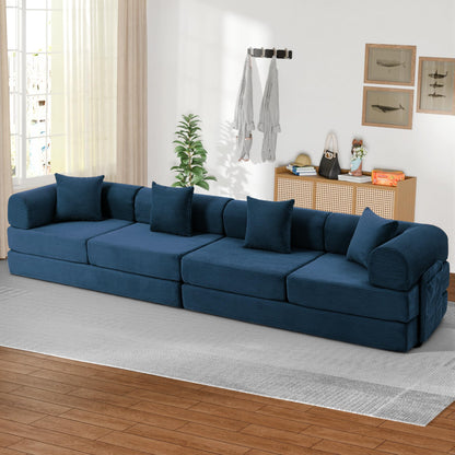 Trygoal 142" Oversized Modular Sectional Sofa Bed, 7-in-1 Convertible Corduroy Cloud Couch with Storage Bag & Reinforced Frame, Deep Seat Sectional Couches for Living Room, Tool-Free Assembly, Blue