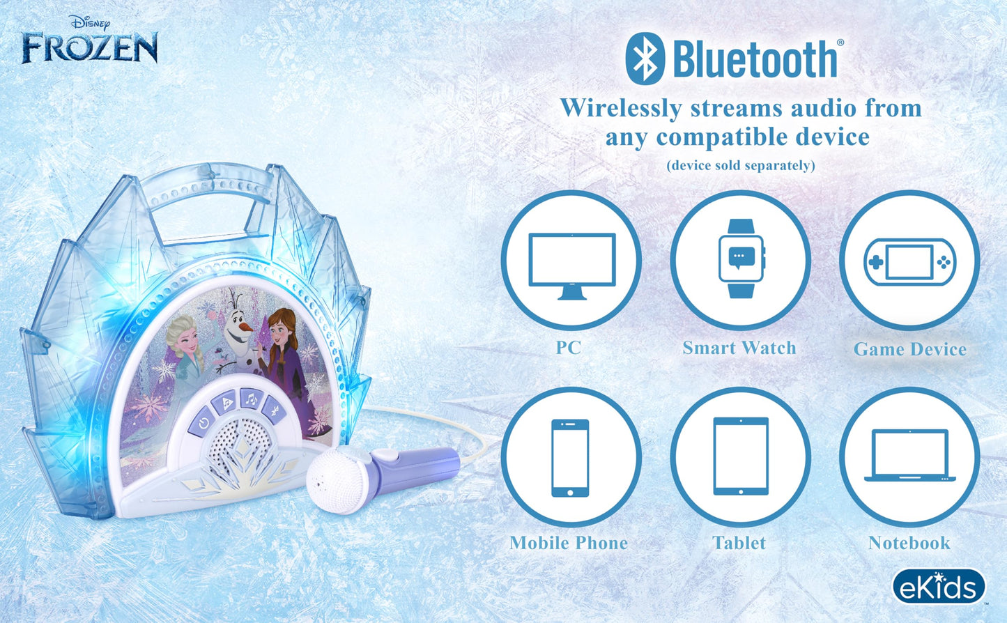 eKids Disney Frozen Karaoke Microphone with Bluetooth Speaker for Fans of Disney Toys, Kids Karaoke Machine with Built in Music