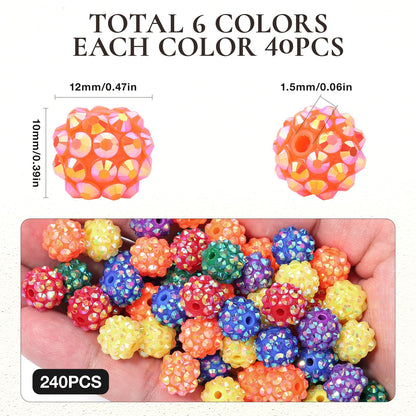 novani 240pcs 10mm Rainbow Rhinestone Beads for Jewelry Making, Resin & Clay Material, Round Shape, Loose Beads