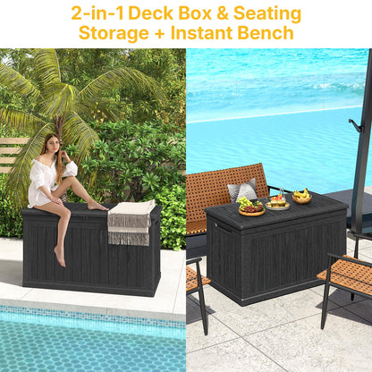 Skepphlay 230 Gallon Deck Box, Outdoor Storage Box Waterproof and UV Resistant, Patio Storage Box Lockable Large, 440 lbs Load Capacity for Garden, Patio, Pool (Black)