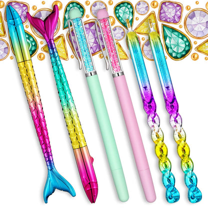 12 Piece Diamond Painting Tool, Include 6 Piece Mermaid Point Drill Pens Classic Point Drill Pen Spiral Diamond Painting Pen, 6 Piece Diamond Painting Wax Storage Case Full of Glue Clay (Pink)