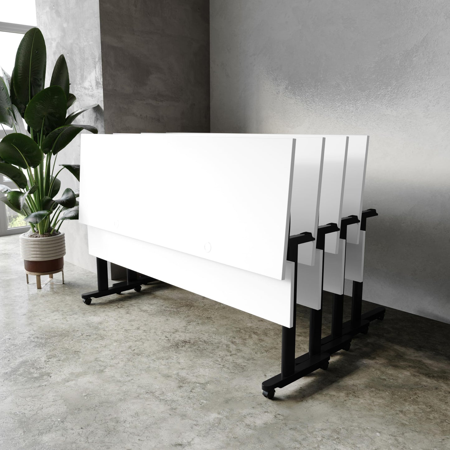 Flash Furniture Palmer Commercial Nesting Flip Training Table, Heavy-Duty Steel Frame and T-Legs, Modesty Panel, 1" Thick Tabletop, 72" x 24", White Top/Black Frame