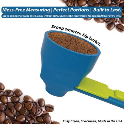 Slide Scoop the original measuring scoop + funnel No spill preparation of protein powder, workout & sports drinks, baby formula & kcup refill Mess & Spill free - (Set of 1 & 2 Tablespoon)