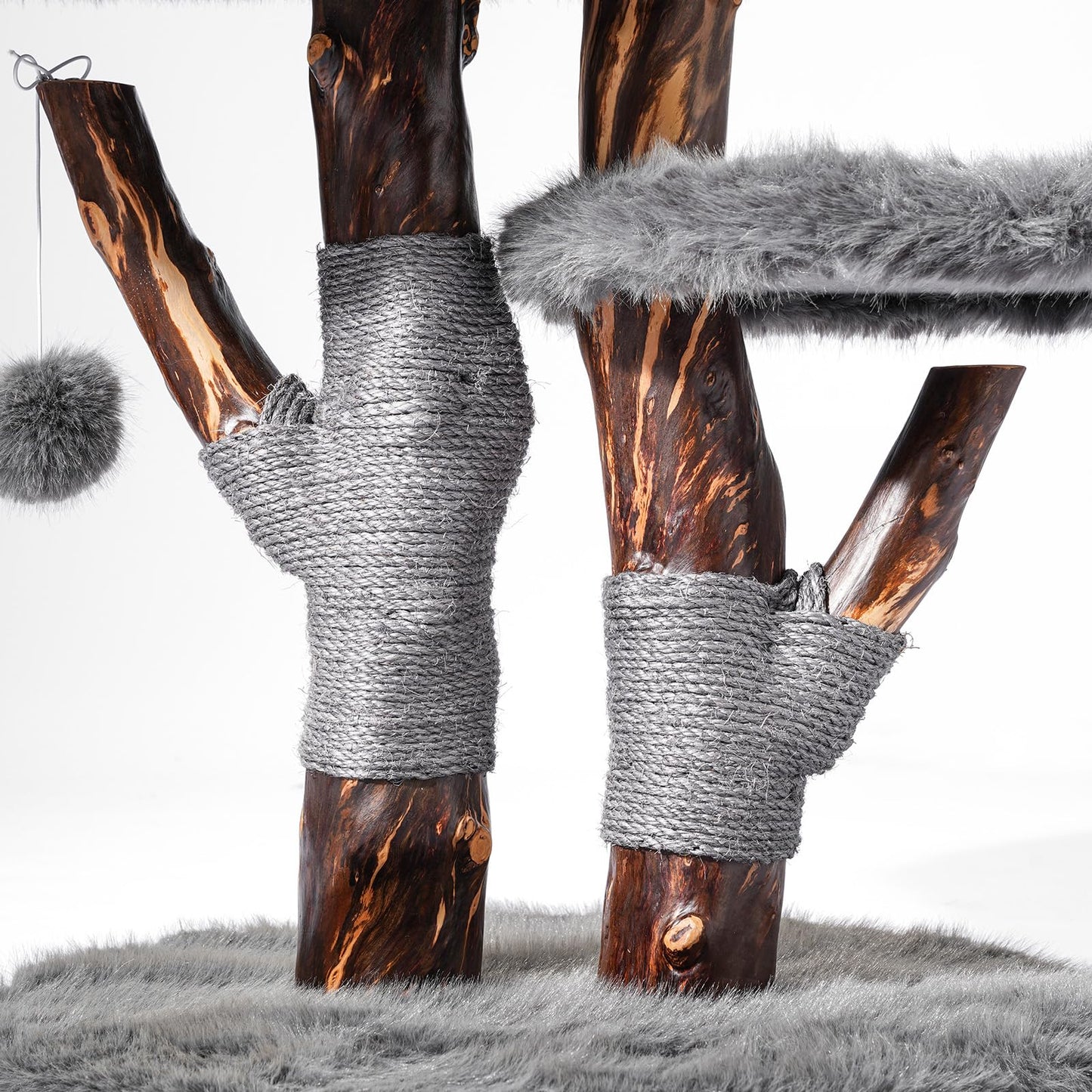 Aesthetic Cat Tree Tower for Large Cats, Modern Cat Tree for Maine Coon Indoor Cats with Faux Fox Fur, Maine Coon Cat Tree, Solid Wood Sisal Scratching Post, Perches, Platform & Toy Ball, Dark Gray