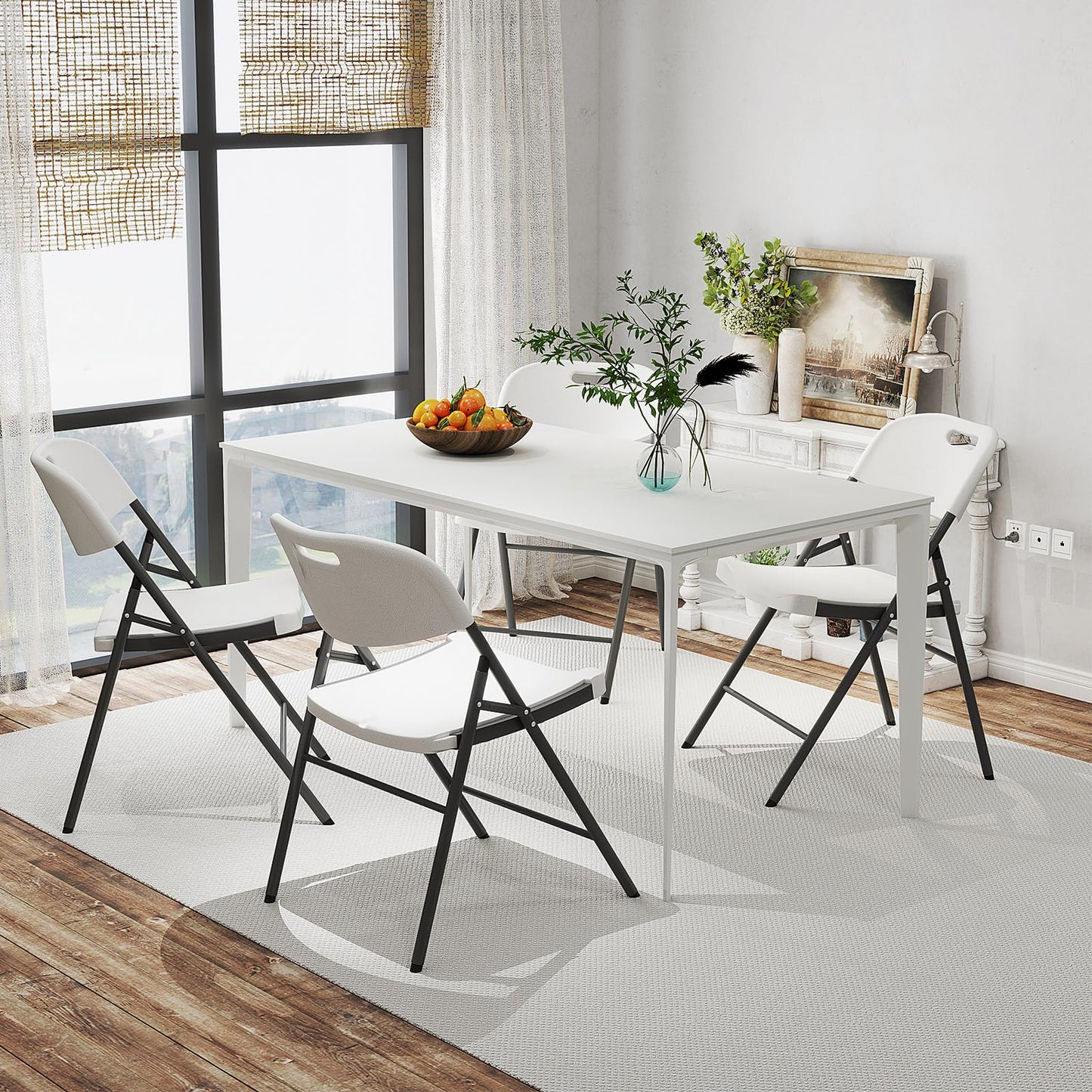 COSTWAY 12 Pack Folding Chairs, Stackable Plastic Chairs w/Waterproof Seat, Heavy-Duty Metal Frame, Handle Slot, 350 LBS Capacity, Portable Indoor Outdoor Event Chairs for Office Wedding Party, White
