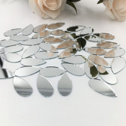 NUO RUI 150pcs 1" x 1/2" Teardorp Shape Craft Mirrors Small Mosaic Mirror Tiles for Craft Projects