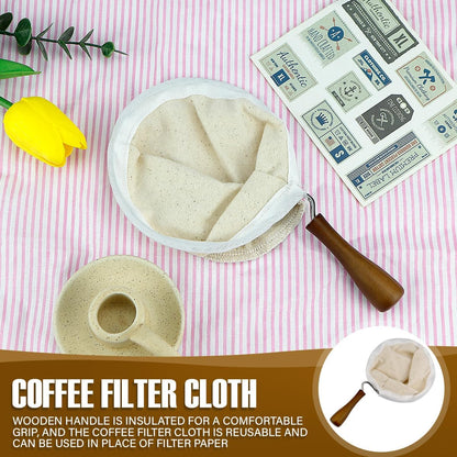 Coffee Filter, Flannel Cloth Coffee Filter with Wooden Handle, Reusable Coffee Sock Filter for Home Office Kitchen Use