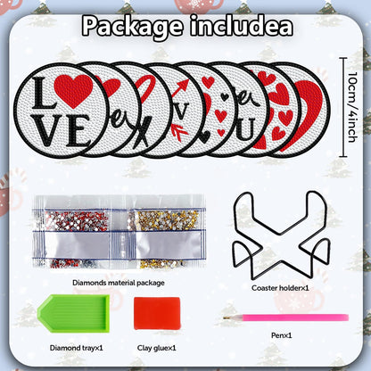 Denylo pro 8 Pcs Valentines Day Diamond Art Painting Coasters Kits with Holder DIY Art Coaster Non Slip Coaster for Adults Xmas Holiday Diamond Painting Kits Supplies for Valentines Day Gift