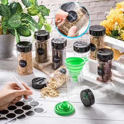 Mimorou 48 Pcs Clear Plastic Spice Jars Spice Bottles with Shaker Lids Plastic Seasoning Containers with Chalk Labels Chalk Marker Collapsible Funnel Brush Storage Containers for Kitchen Cabinet