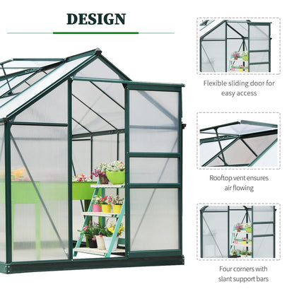 Outsunny 6' x 8' Greenhouse for Outdoors, Polycarbonate Greenhouse with Rain Gutter and Roof Vent, Aluminum Walk-in Green Houses with Push Door for Outside for Patio Backyard Garden, Dark Green