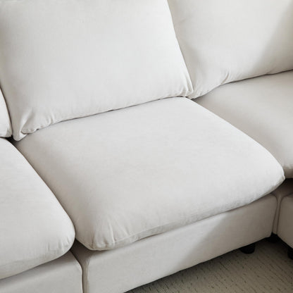 Christopher Knight Home Keria 4-Seater Sofa, Wooden Frame Modular Sectional Sofa, Upholstered Couch Set for Living Room, Soft Seating Lounge Sofa, Comfy Reading Chair Set, White Sand