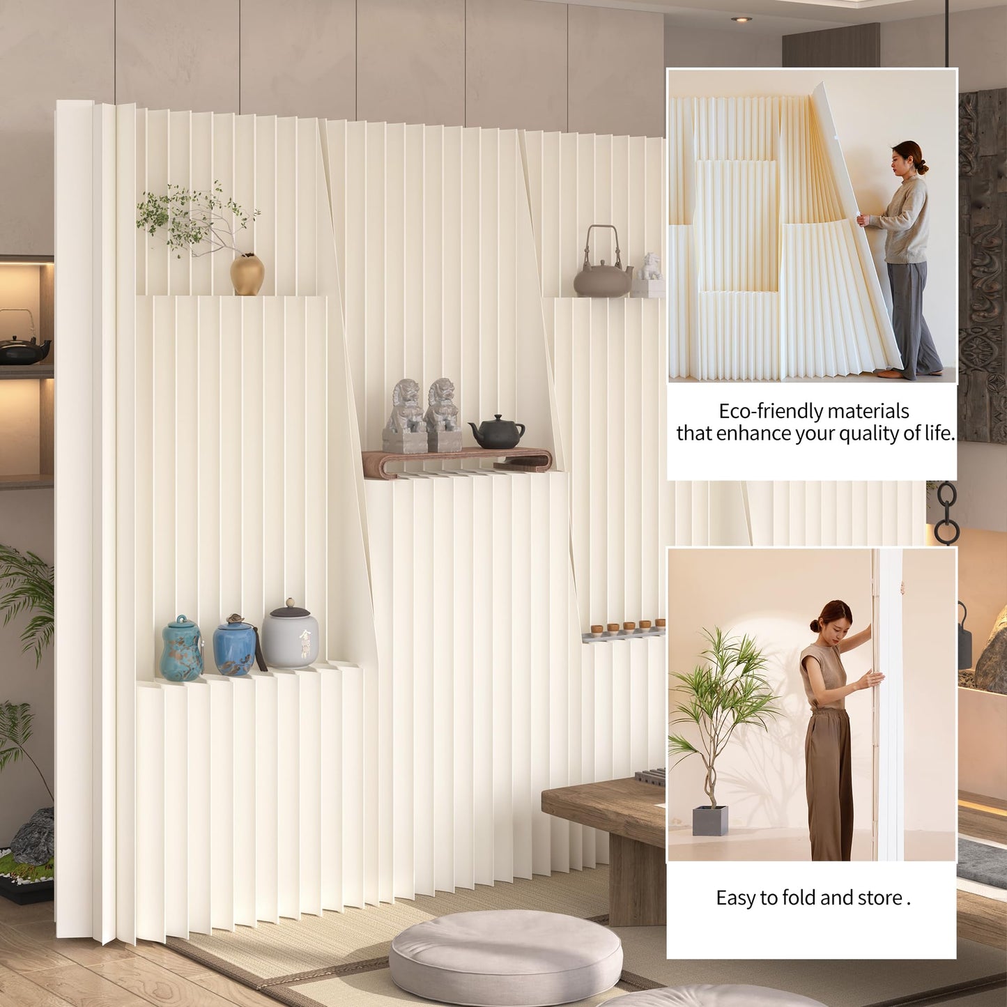 Folding Paper Room Divider, Freestanding Privacy Screen, Adjustable Paper Partition, Decorative Portable Room Separator for Home Office Dorm Indoor Studio