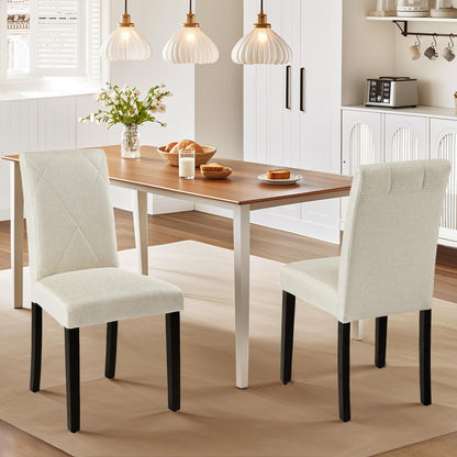 VECELO Upholstered Dining Chairs Set of 6, Modern Fabric and Solid Wood Legs & High Back for Kitchen/Living Room- Beige