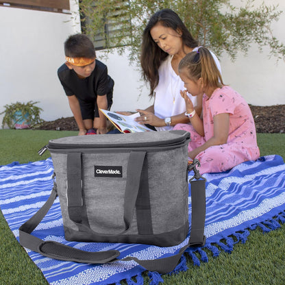 CleverMade Tahoe Collapsible Cooler Bag – Medium Portable Cooler Bag for Travel, Foldable Insulated Cooler for Beach, Picnic & Road Trips, Holds Up to 30 Cans, Leakproof Soft Carry Cooler - Gray