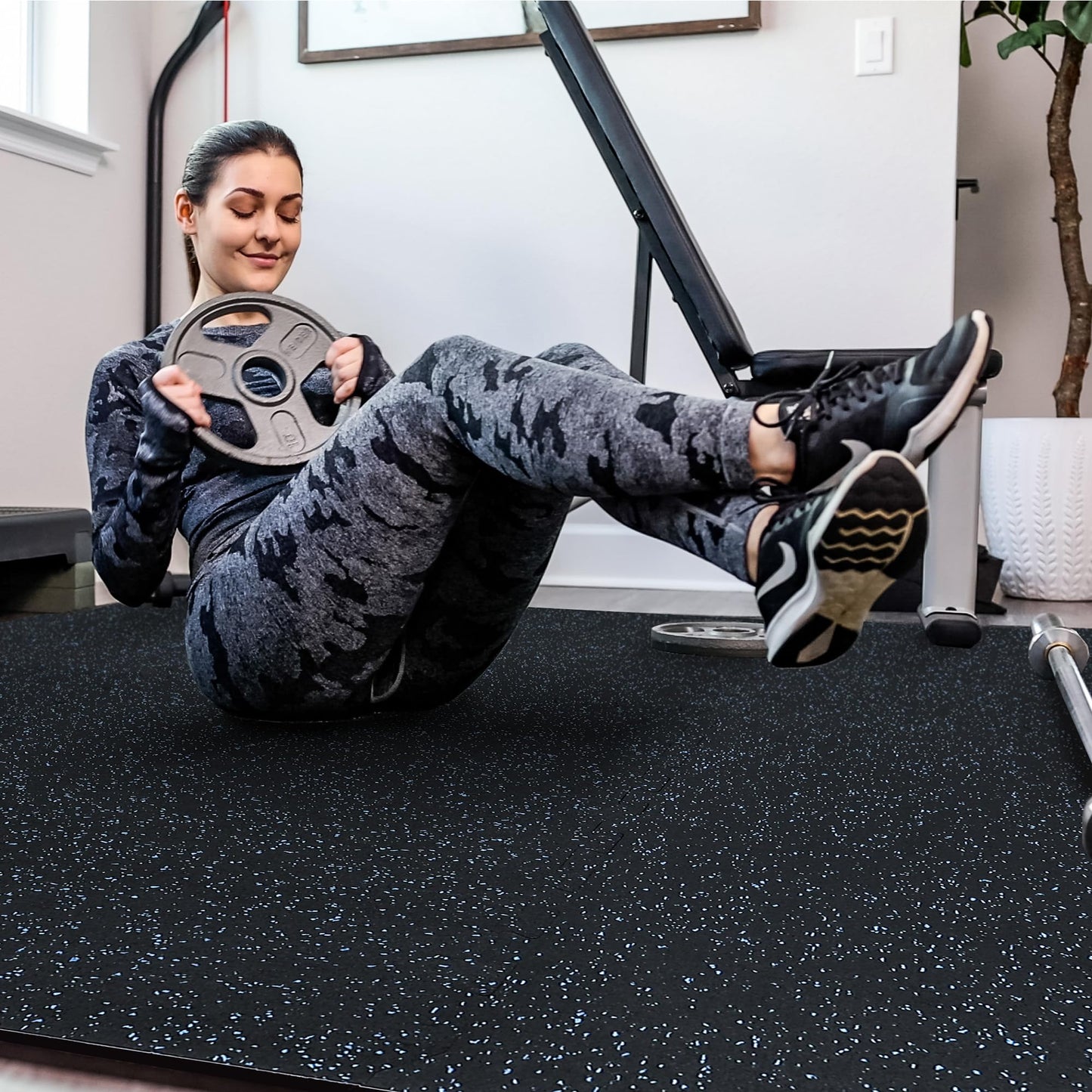 SUPERJARE 0.4'' Thick 36 Pcs 144 Sq Ft Rubber Top Exercise Equipment Mats, High Density EVA Foam Mats with Rubber Top, Interlocking Gym Flooring for Home Gym, Protective Workout Mat, Black/Grey