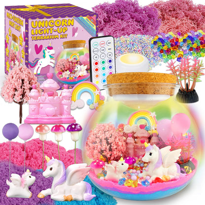 7july Unicorn Terrarium Crafts Kit for Kids-LED Night Light Up & Remote Unicorn Birthday Gifts Toys for Girls Ages5 6 7 8 9 10 Year Old-Christmas Gifts for Girls