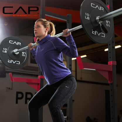 Cap Power Rack with Pull Up Bar & Attachments - Squat Rack & Strength Training Power Cage for Home Gym - White