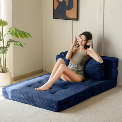 MAXYOYO Convertible Sofa Bed, Fold Out Loveseat Sleeper Sofa with Pillow, 4 in 1 Tufted Folding Couch Bed Foam Floor Couch, Lazy Chair for Living Room Bedroom Guest Room, Navy