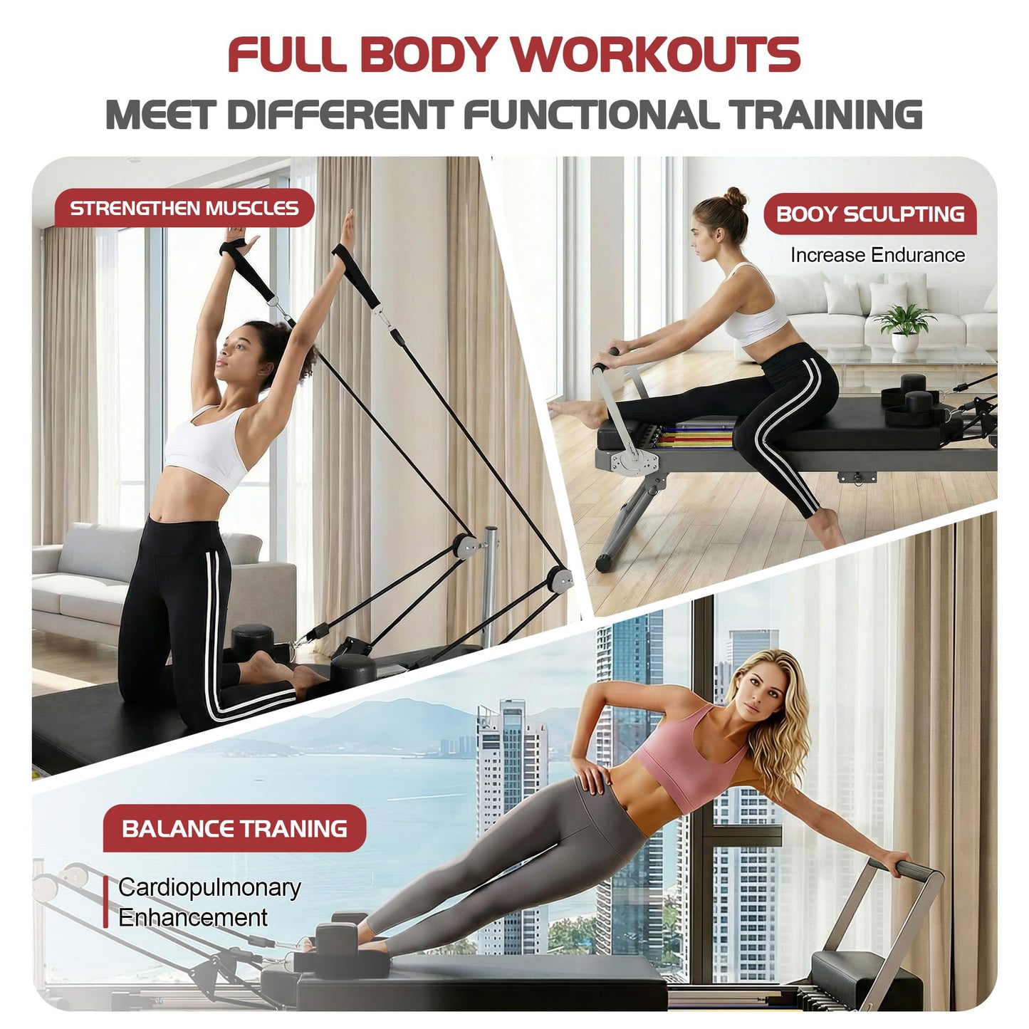 Casaphoria 78'' Pilates Reformer, Foldable Pilates Machine for Home with Dual Resistance and Adjustable Height, Home Pilates Equipment for Beginners to Advanced, Supports Up to 330 lbs(Black)