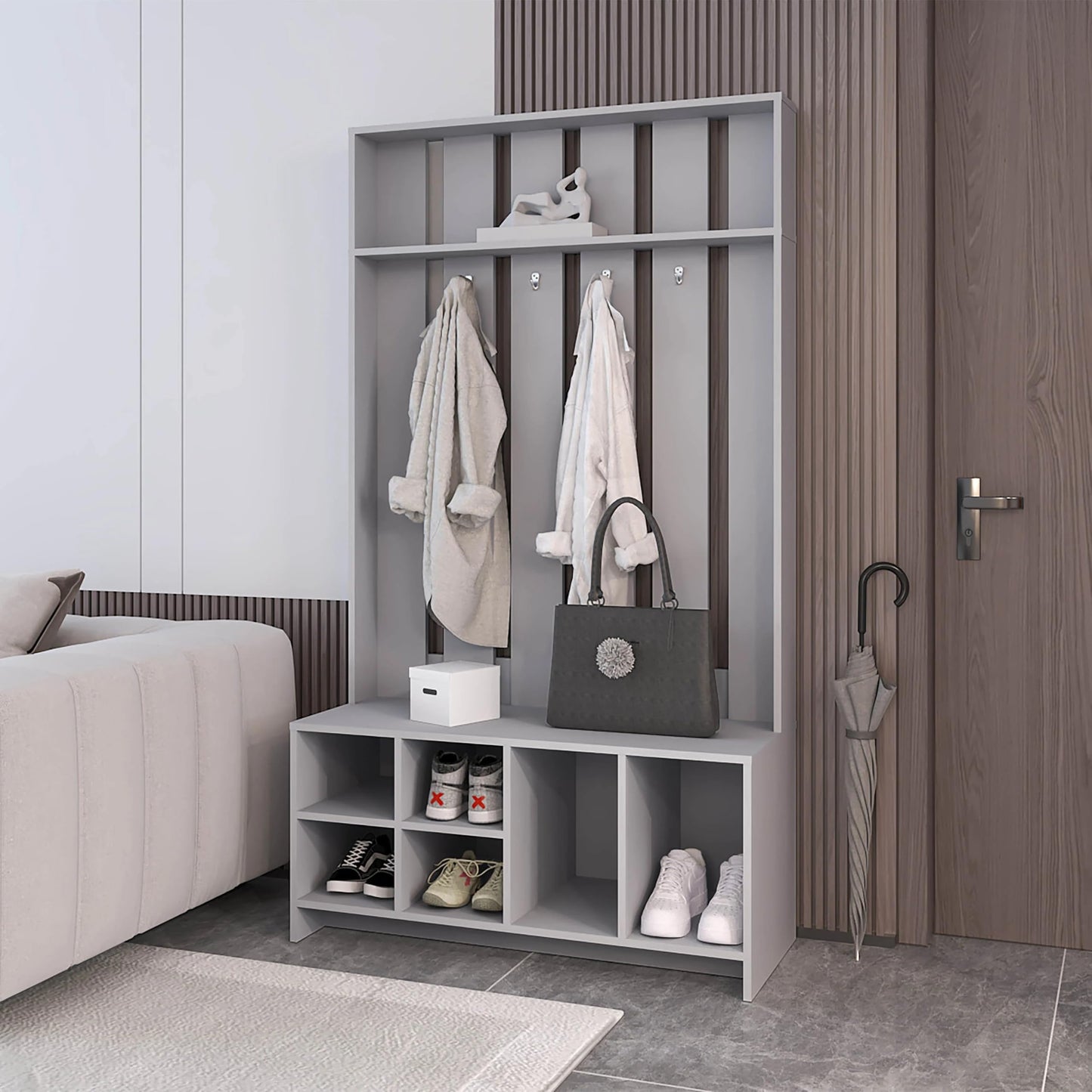 Hall Tree with Bench and Shoe Storage, Entryway Coat Rack with Clothes Racks, Coat Hanger, Mudroom Bench with Storage and Hooks, Garment Storage Clothing Rack, Entryway Furniture,A-1