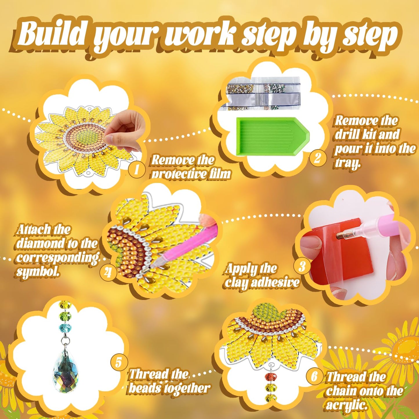Leatrice 3PCS Flower Diamond Art Kits Suncatcher Small Diamond Painting Set Pendant DIY Crafts Hanging for Home Decro Double Sided Crystal Rhinestone Decorations