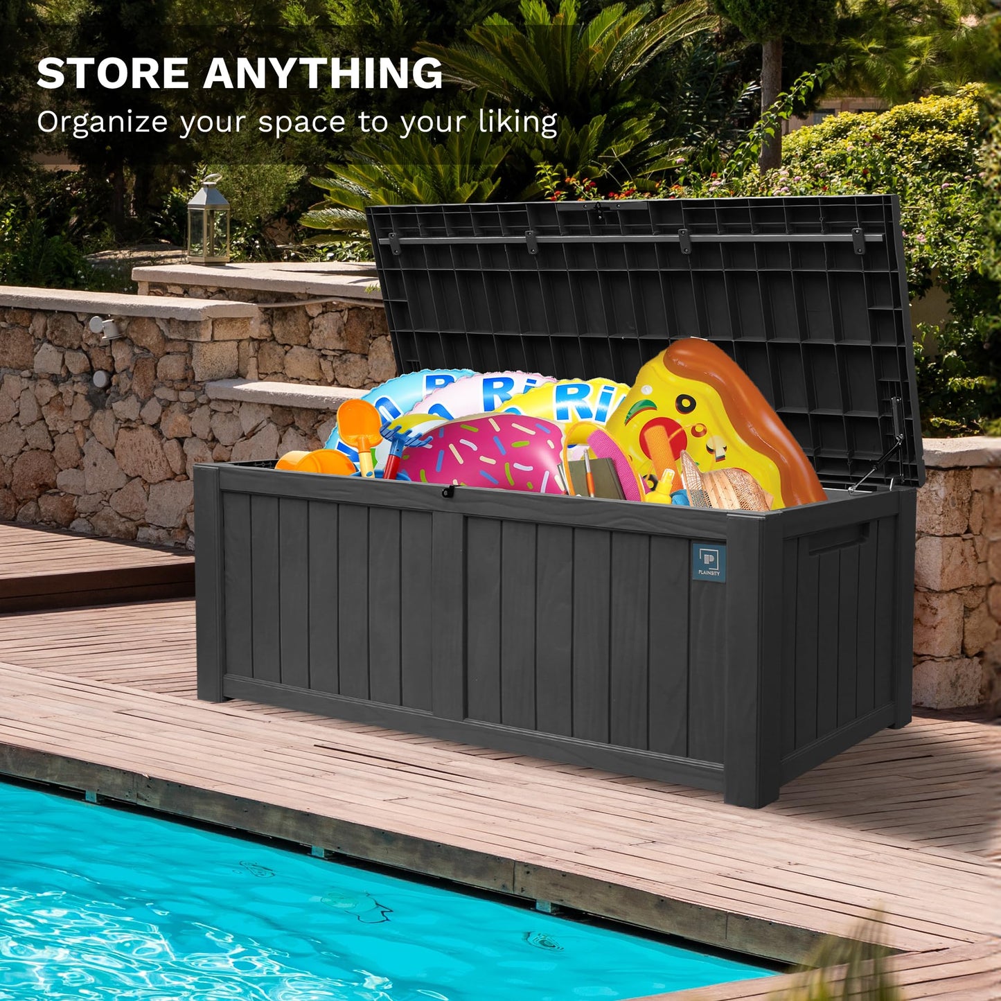 230 Gallon Large Outdoor Storage Box, Durable Deck Boxes Outdoor Waterproof, Resin Waterproof Deck Box for Patio Furniture Outdoor Cushions Garden Tools and Pool Storage (Black, 230 Gallon)