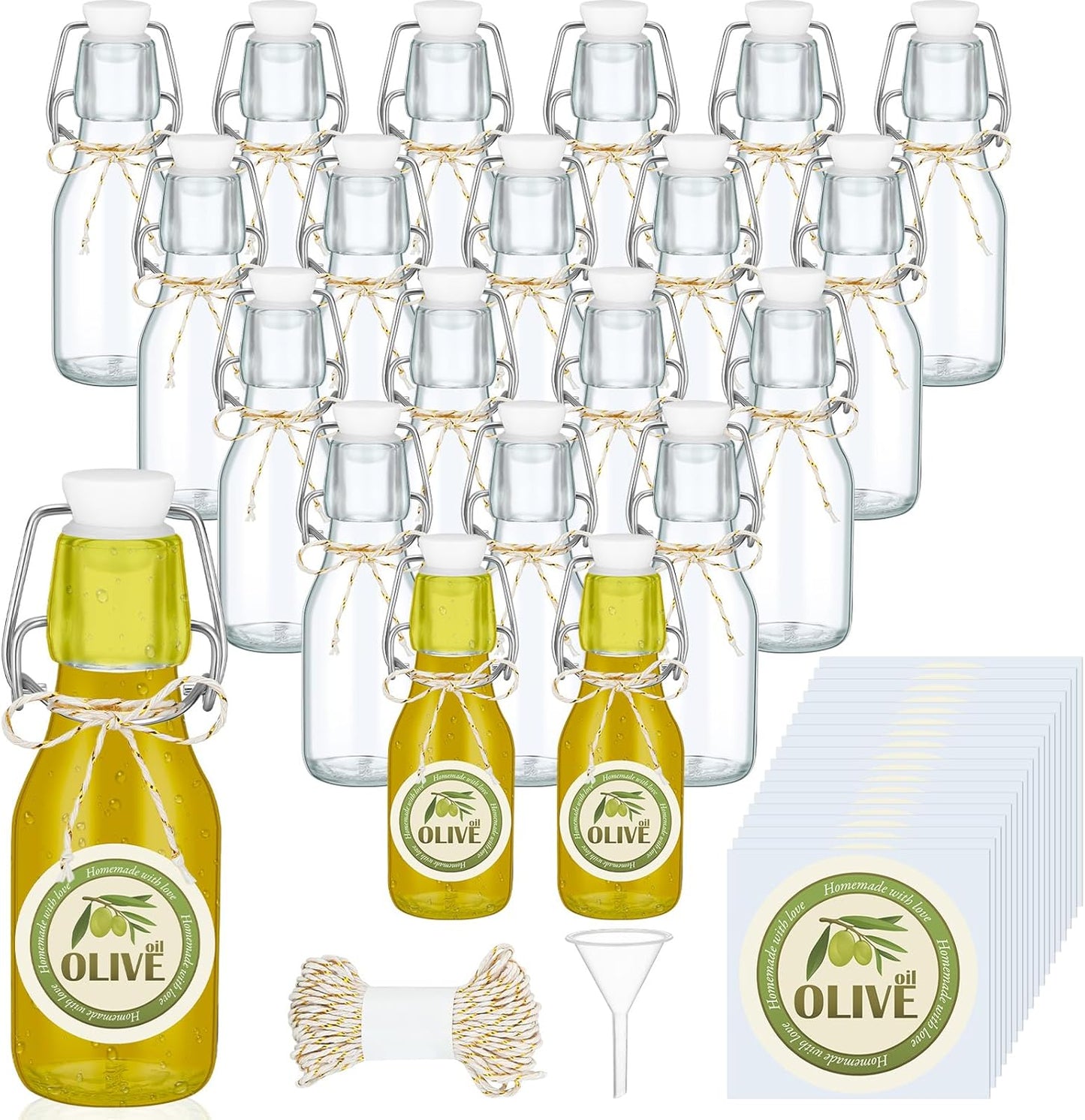 20 Pack (4 oz,Clear) Queekay Mini Swing Top Glass Bottles for Vanilla Extract Homemade Olive Oil Bottles with Lids