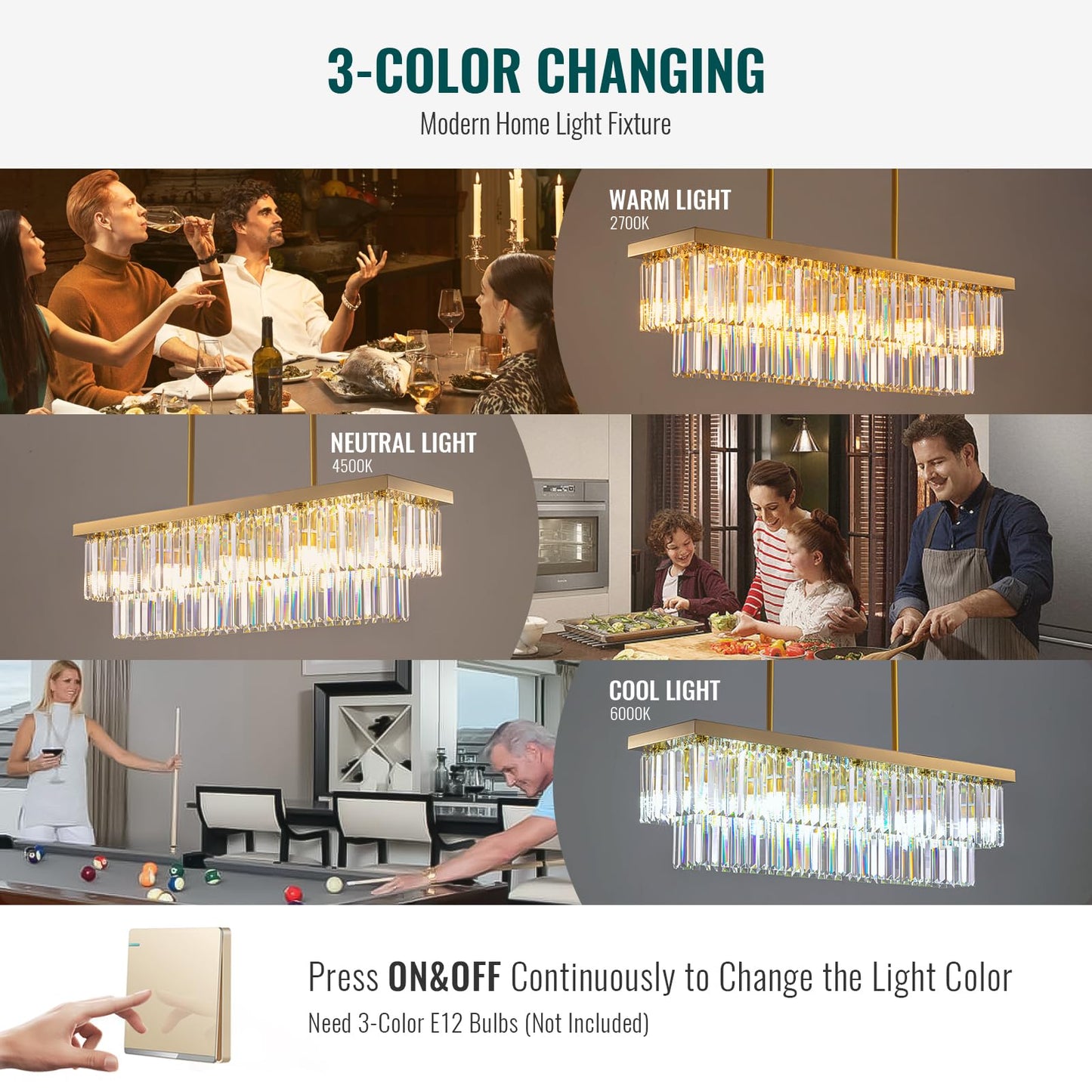 Siljoy 10-Light Rectangle Gold Crystal Chandelier for Dining Room Modern Rectangular 2 Tiers Crystal Raindrop Chandelier Linear Pendant Ceiling Light Fixture for Kitchen Island L40'' x W10'' x H10''