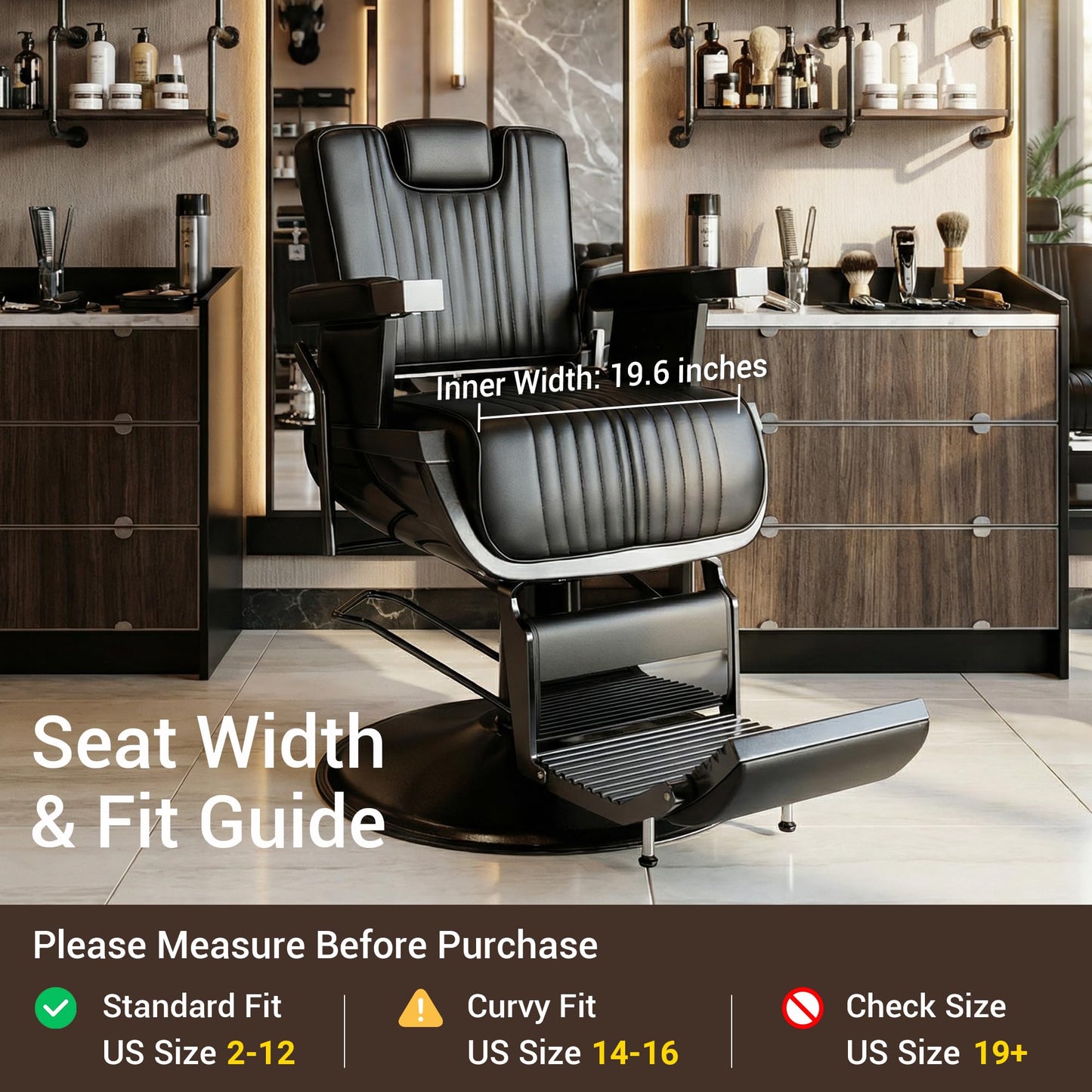 Baasha Vintage Black Reclining Barber Chair, Professional Salon Seat with Thick Padded Cushion and Removable Headrest, Ideal for Braiding and Styling Services
