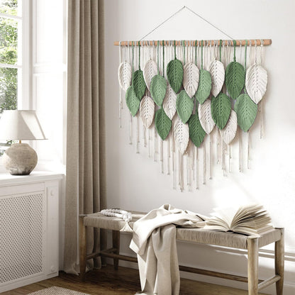 Weldomcor Large Macrame Wall Hanging, Boho Leaves Macrame Tapestry Wall Decor Handmade Woven Hanging Decor Chic Bohemian Wall Art Home Decoration for Bedroom Living Room Nursery Office 39"W x 29.5"L