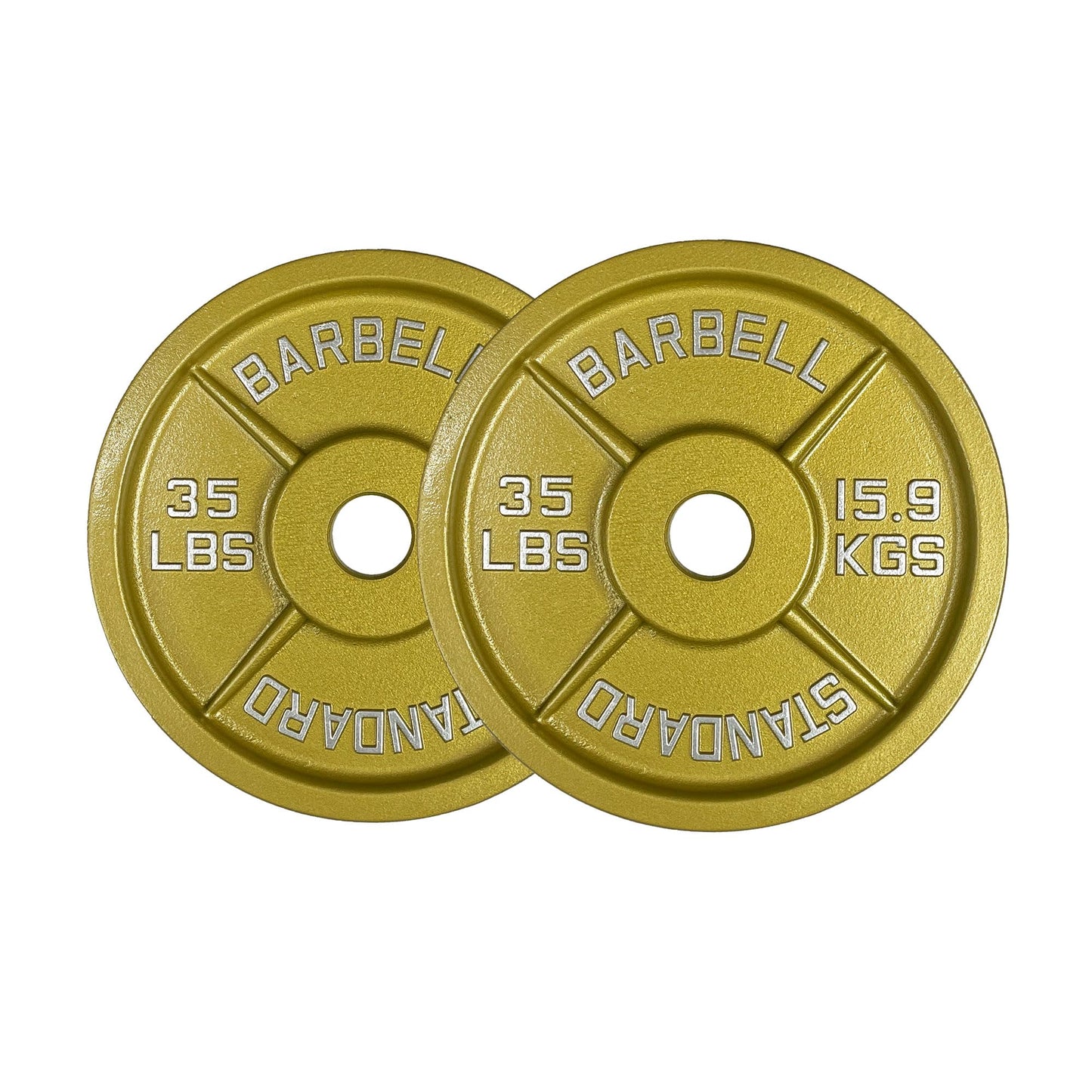 Gold Finish Olympic Steel Plates - Pairs and Sets 2 Inch Barbell Standard in Premium Gold for Weight Lifting (45lb Pair)