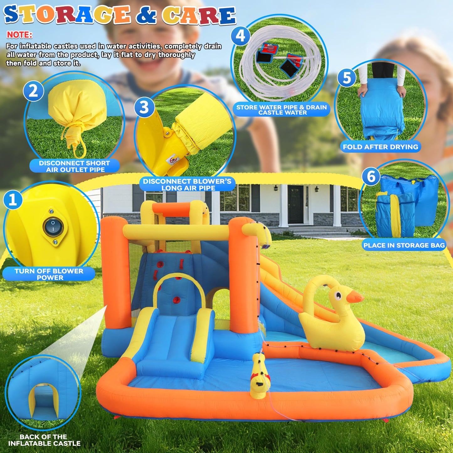 Inflatable Water Park for Kids 3-10yr, 12-in-1 Large Water Slide Bounce House with Dual Slide, Blower, 2 Splash Pools, Climbing Wall, Tunnel, Water Cannon, Basketball, Blow Up Water Slide for Backyard