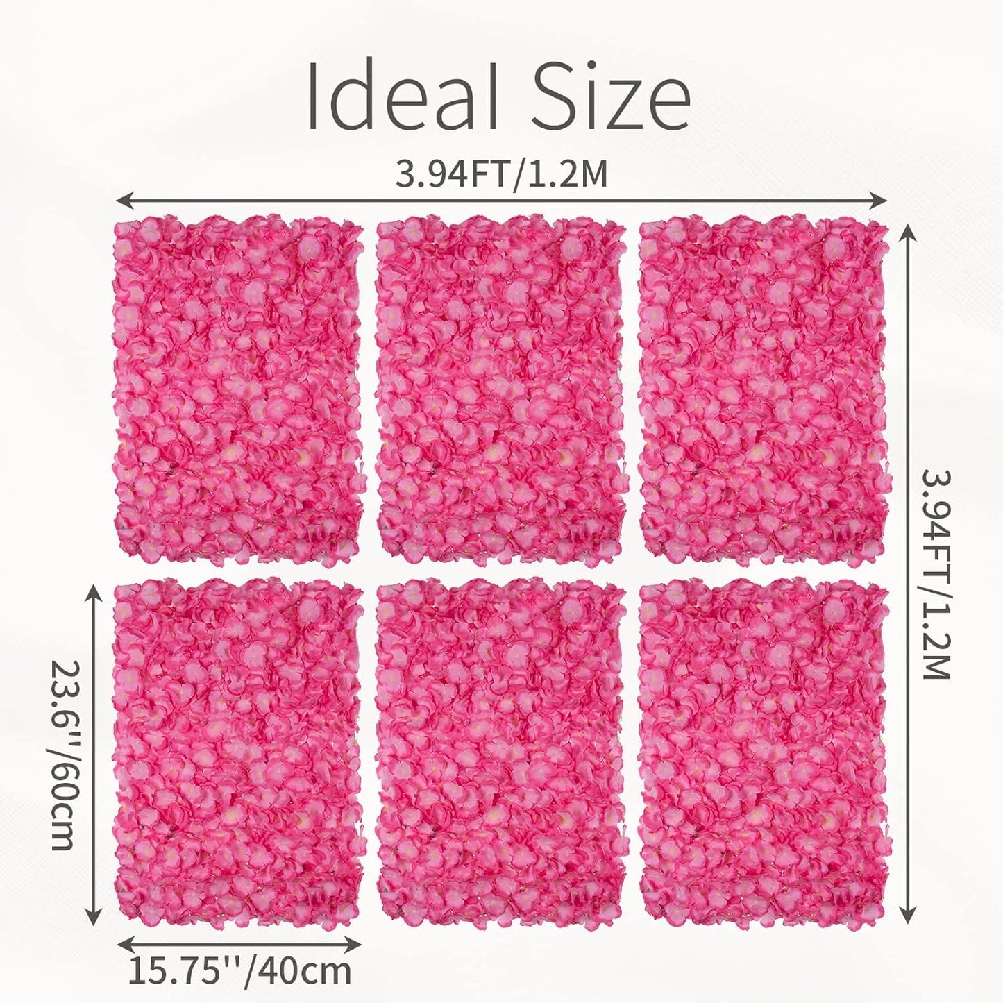 GOUZIBHD Artificial Flower Wall Panel Background, 24 X 16 Pink Faux Roses Artificial Flower Backdrop for Wall Decor, Flower Wall Mat Party Wedding Home Decoration(Size:6PCS)
