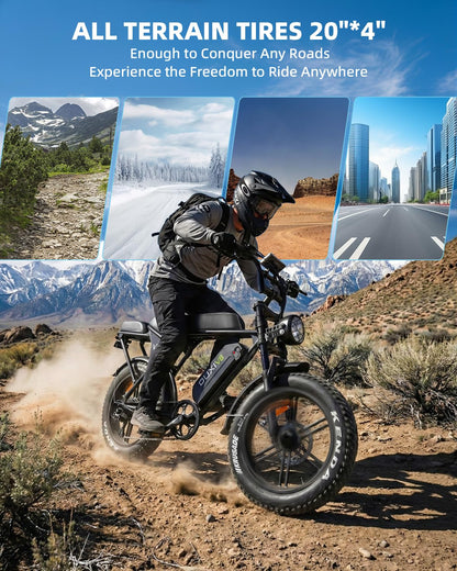 OUXI V8 Electric Bike for Adults, Ebike with15.6AH Removable Battery Max 60Miles, 20" Electric Dirt Bike Dual Disc Brakes, 7-Speed Gear, Electric Motorcycle for Commuting & Off-Road