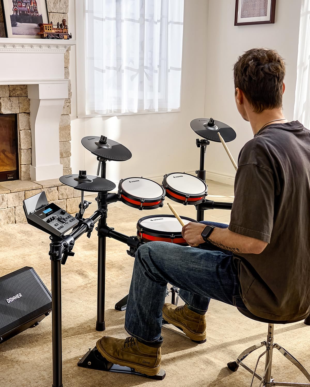 Donner Electronic Drum Set with Bluetooth, Electric Drum Kit with Throne, Headphones, Drumsticks, Melodics Lessons, 450 Sounds E Drum with USB MIDI, 5 Pads and 3 Cymbals Digital Drum, DED-200(2026)