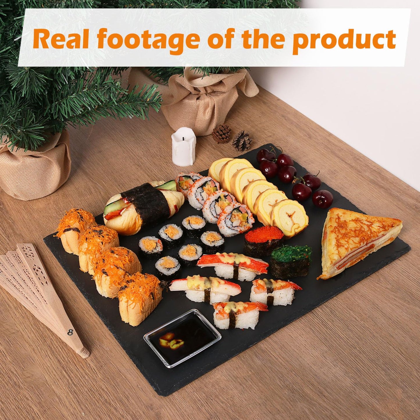 IHDYPPEW 3 Pack 12 x 16 Inch Slate Cheese Boards, Black Square Slate Charcuterie Boards, Natural Charcuterie Stone Plates for Parties, Gifts, and Special Events, Cheese, Sushi, Food.