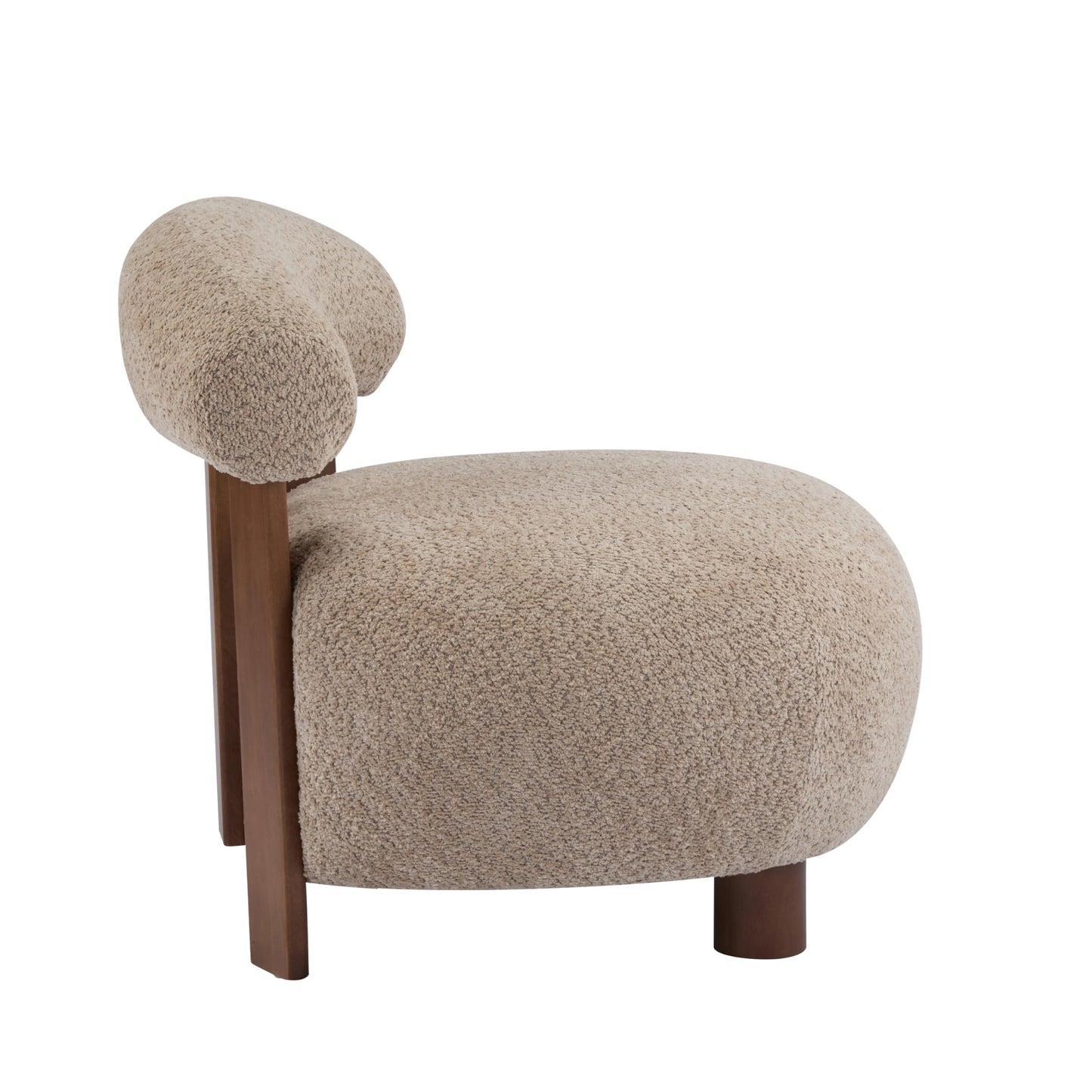 Christopher Knight Home Elvina Boucle Fabric Accent Chair, Solid Wood Single Lounge Sofa, Bedroom Comfy Reading Chair, for Modern Minimalist Style Living Room/Home Office, Light Brown
