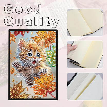 JZHYOAN Cat DIY Diamond Painting Notebook for Adults A5 Blank Diamond Art Composition Journaling Notebooks Notepad Sketchbook Diary Mosaic Kits for Beginners Craft Lovers Gift Table Decoration