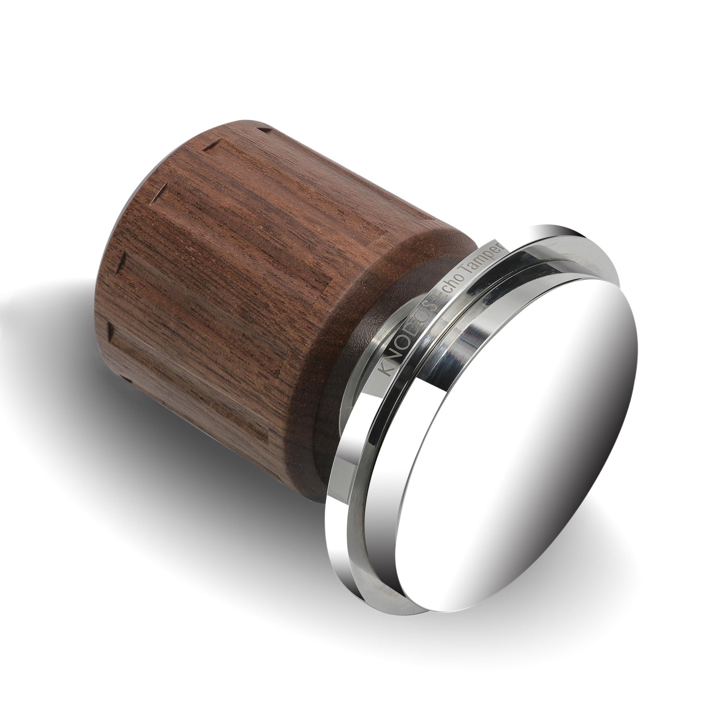 KNODOS Echo Tamper 58mm – Walnut Calibrated Coffee Tamper with Click Feedback, Stainless Steel Base – Premium 30LB Spring Loaded Espresso Tool for Perfectly Even Tamping Pressure