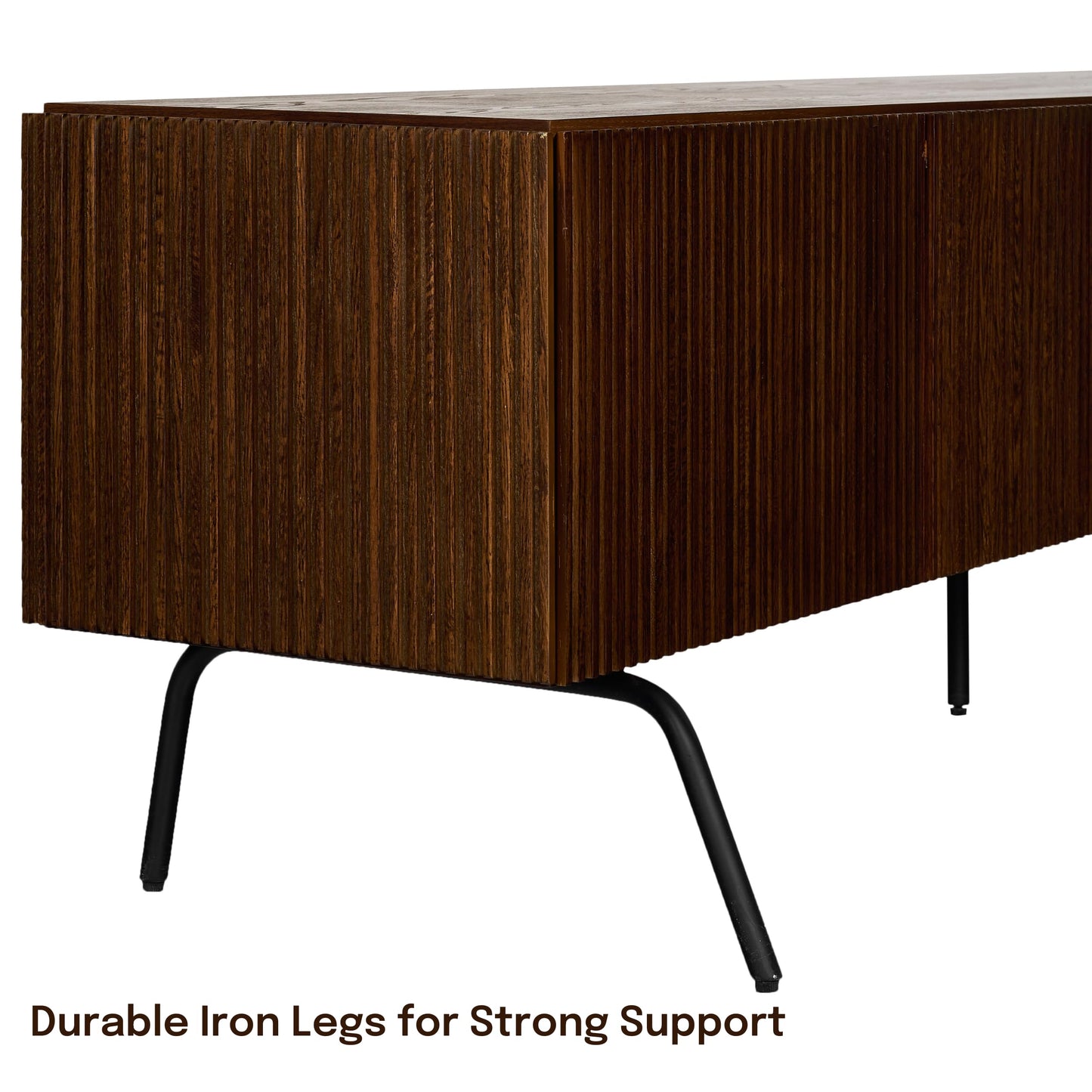 NTC Veil TV Stand with 4 Doors for TVs up to 75’’, Media Console with Vertical Groove Design and Metal Legs, Modern Entertainment Center for Living Room and Bedroom, Effortless Assembly, Dark Walnut