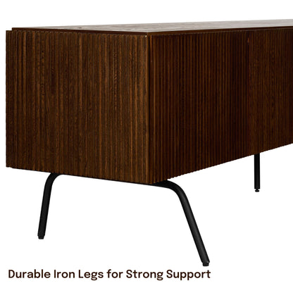 NTC Veil TV Stand with 4 Doors for TVs up to 75’’, Media Console with Vertical Groove Design and Metal Legs, Modern Entertainment Center for Living Room and Bedroom, Effortless Assembly, Dark Walnut