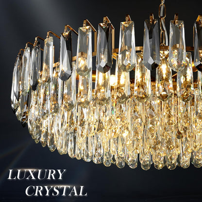 XIAOQIWU 31.5" Gold Crystal Chandeliers Modern3-Tier Luxury Crystal Pendant Light Ceiling Pendant Lighting for Dinning Room Living Room Foyer